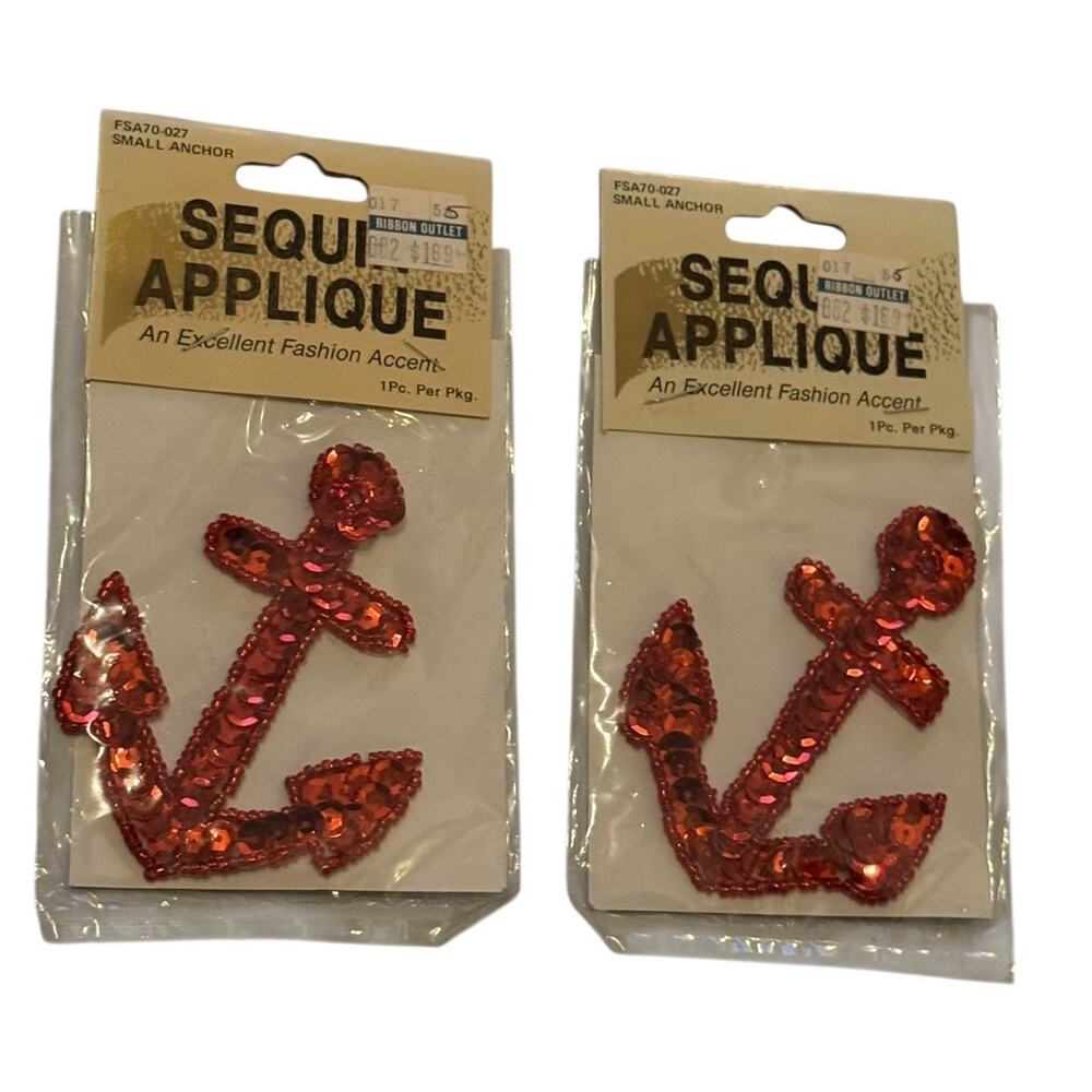 Lot 2 Red Sequin Anchor Appliqué Patches Nautical‎ Boat Craft Embellishment DIY